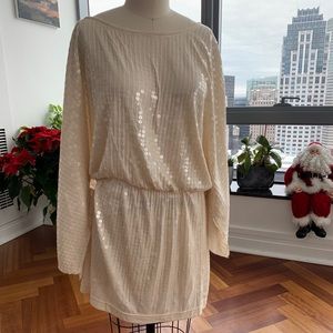 Off shoulder beige sequined dress